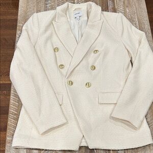 Nine West Ivory Double-Breasted Blazer with Gold Buttons